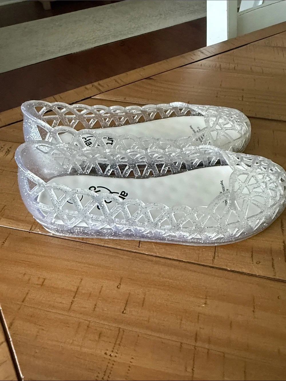 art class Girls' Silver Glitter Jelly Flats with Cutout Design